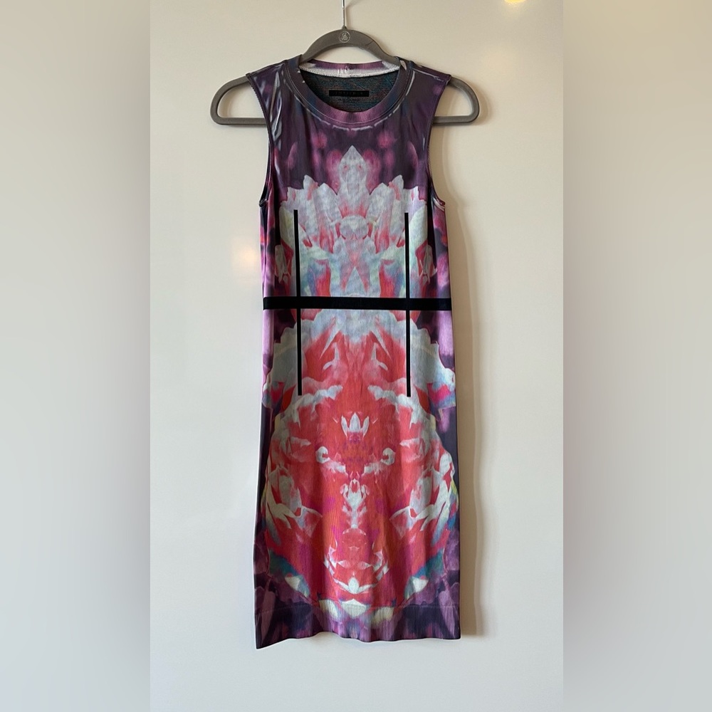NWOT Vintage Thatcher Collection Sleeveless Bodycon Dress M/L Purple/Coral/Blue